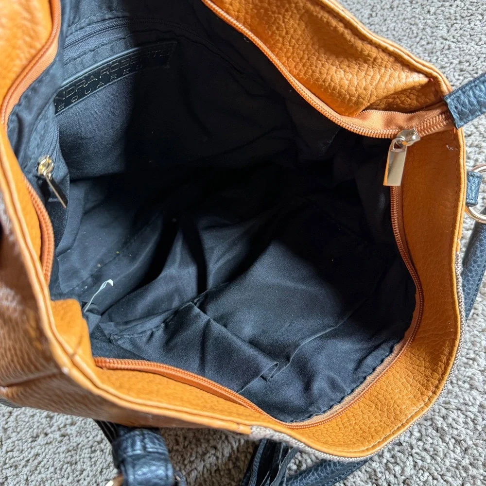 Hobo purse Shoulder Bag Tan Brown Stripe Tassel tote preppy chic everyday boho‎